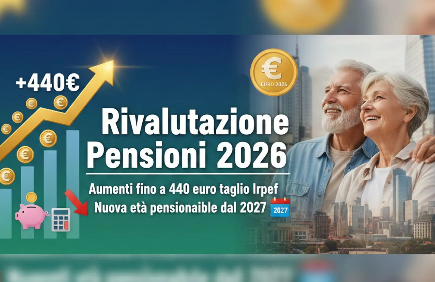 Rivalutazione Pensioni 2026: Aumenti fino a 440 euro taglio Irpef e Nuova età pensionabile dal 2027