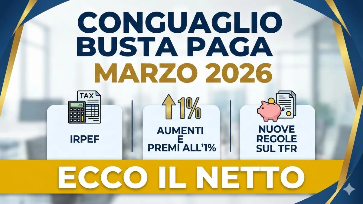 Conguaglio Busta Paga Marzo 2026: IRPEF, Aumenti e Premi all’1% e Nuove Regole sul TFR - Ecco il Netto
